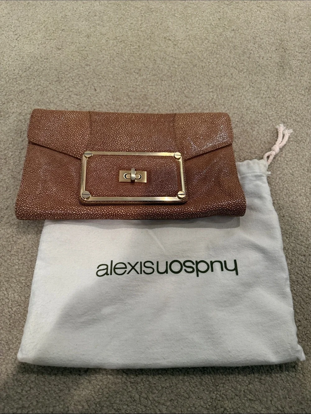 Elegant Metallic Bronze Clutch with Gold Hardware
